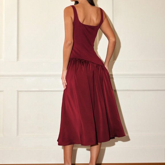 Burgundy Elegant Women's Sleeveless Dress - Picture 2 of 5